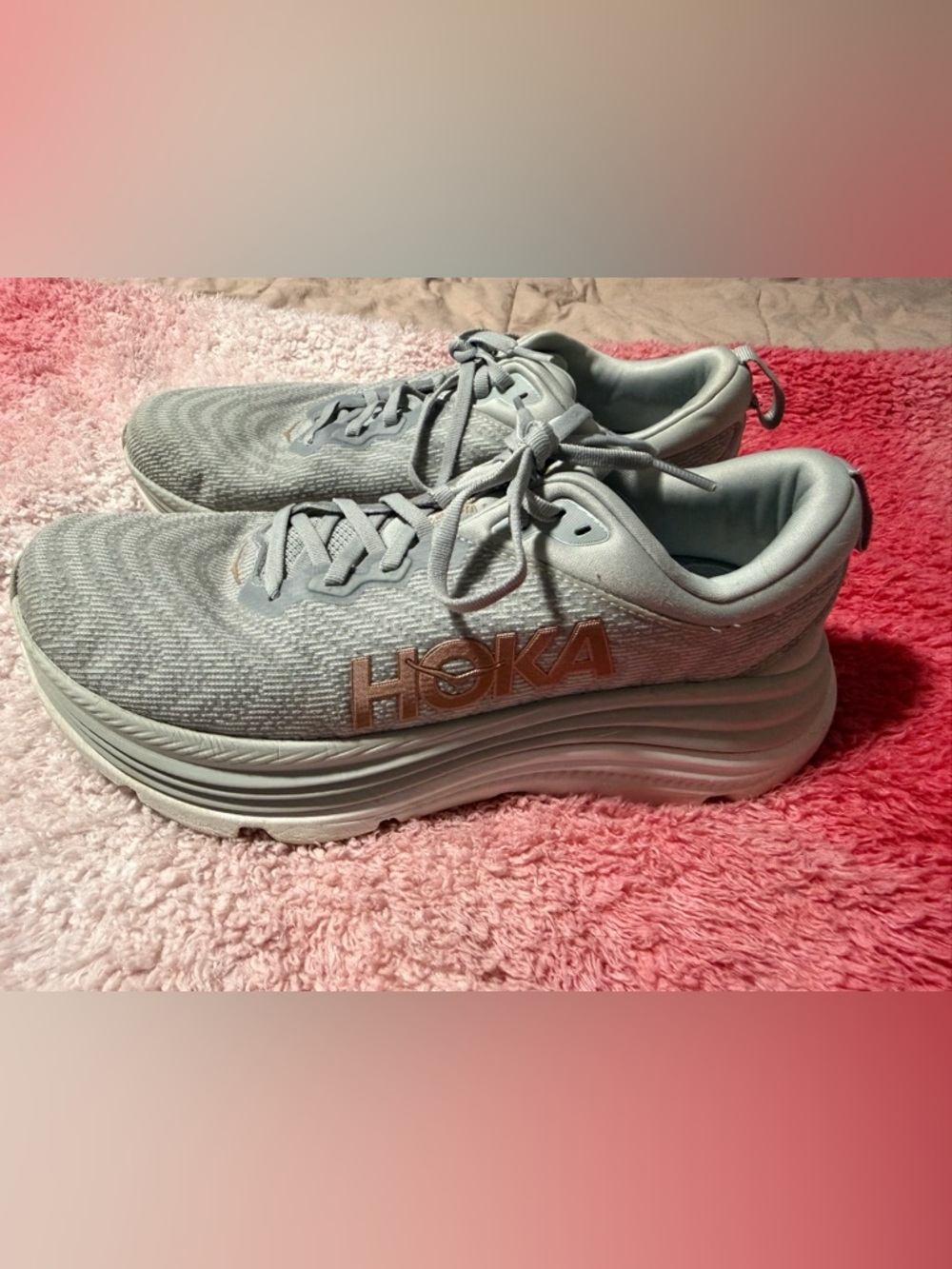 Hoka Women's Gaviota 5 Light Gray Sneakers with Rose Gold Logo